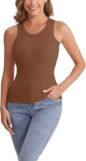 Tank Tops for Women 2025 Built in Shelf Bra Spaghetti Strap Summer Camisole U Neck Slim Fit Ribbed Sleeveless Shirts