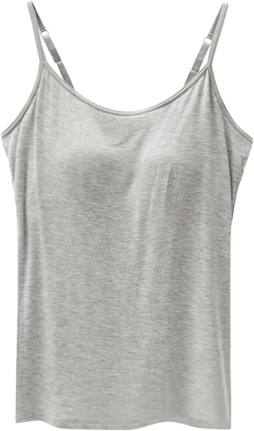 Tank Tops for Women Built in Bra Adjustable Spaghetti Strap Summer Sexy Back Cross Outfits Workout Layering Camisole