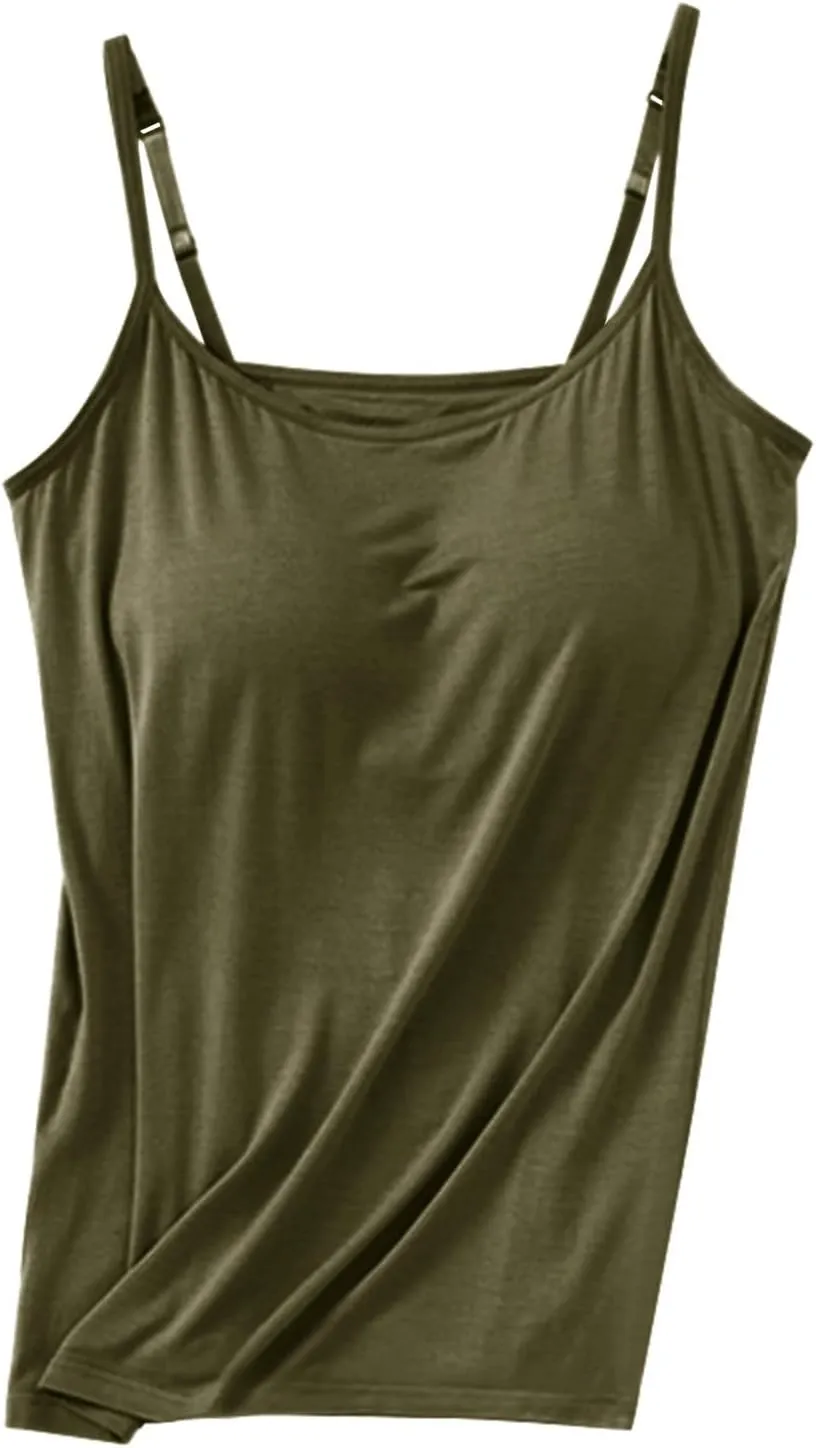 Tank Tops for Women Built in Bra Adjustable Spaghetti Strap Summer Sexy Back Cross Outfits Workout Layering Camisole
