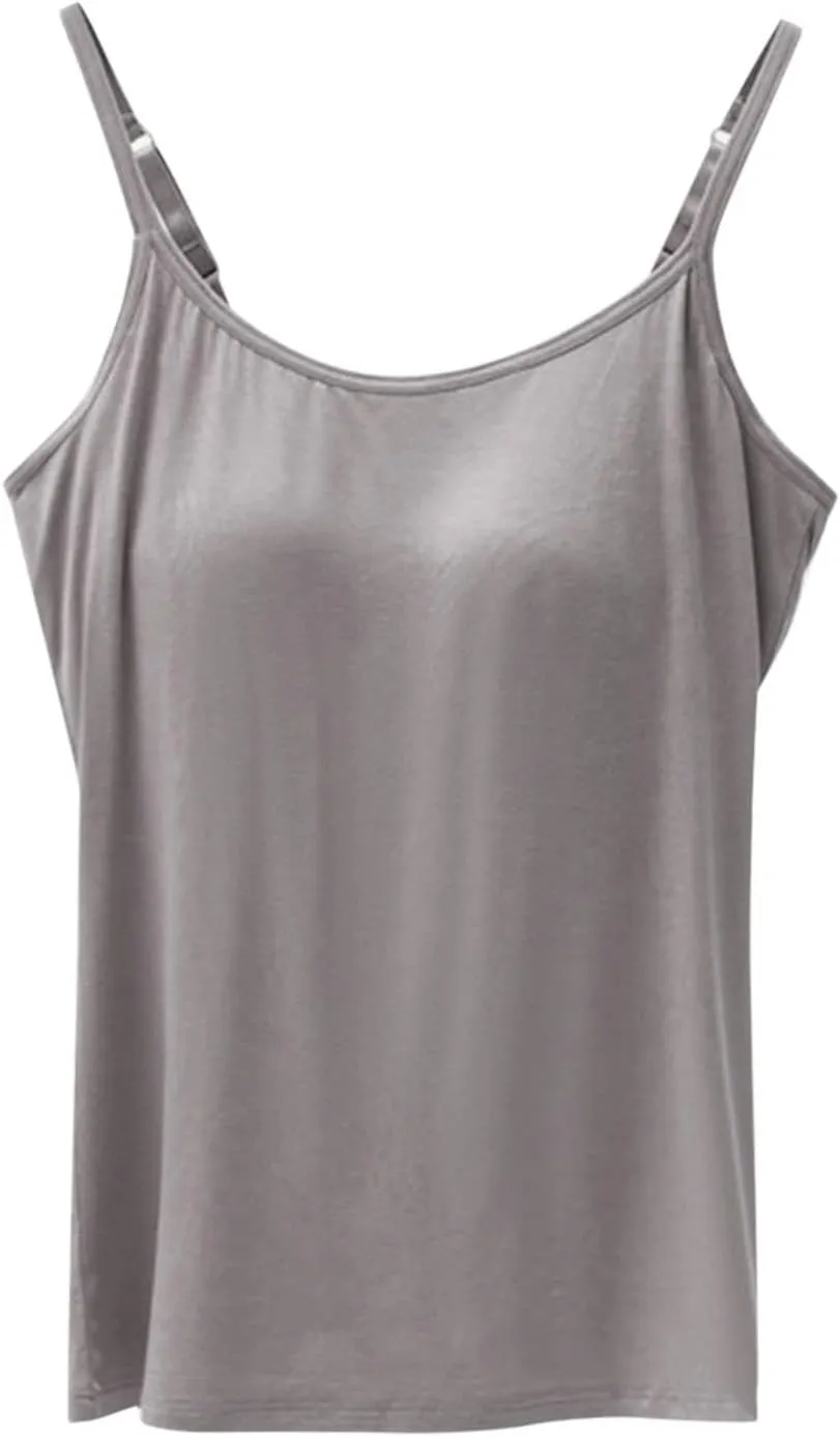 Tank Tops for Women Built in Bra Adjustable Spaghetti Strap Summer Sexy Back Cross Outfits Workout Layering Camisole