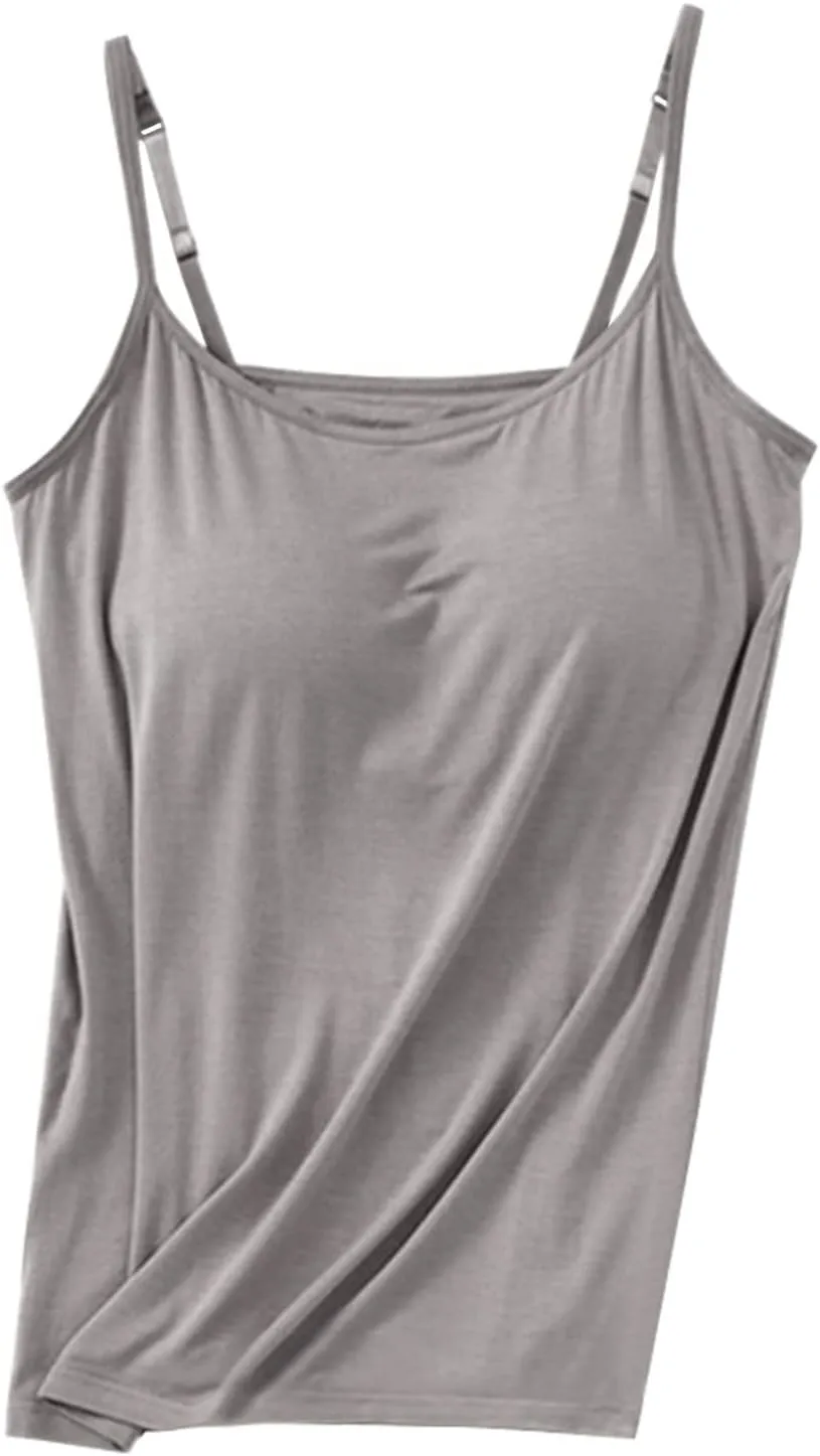 Tank Tops for Women Built in Bra Adjustable Spaghetti Strap Summer Sexy Back Cross Outfits Workout Layering Camisole