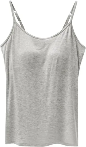 Tank Tops for Women Built in Bra Adjustable Spaghetti Strap Summer Sexy Back Cross Outfits Workout Layering Camisole