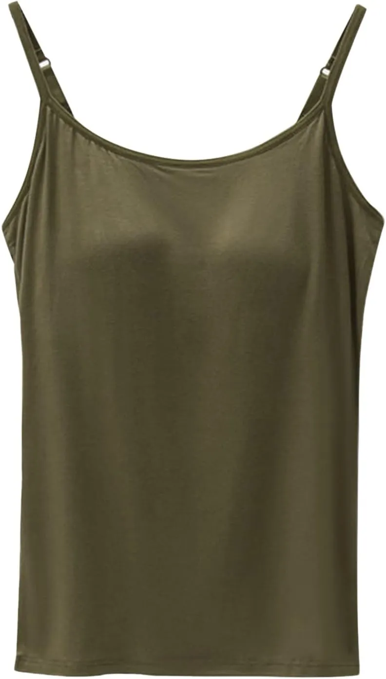 Tank Tops for Women Built in Bra Adjustable Spaghetti Strap Summer Sexy Back Cross Outfits Workout Layering Camisole