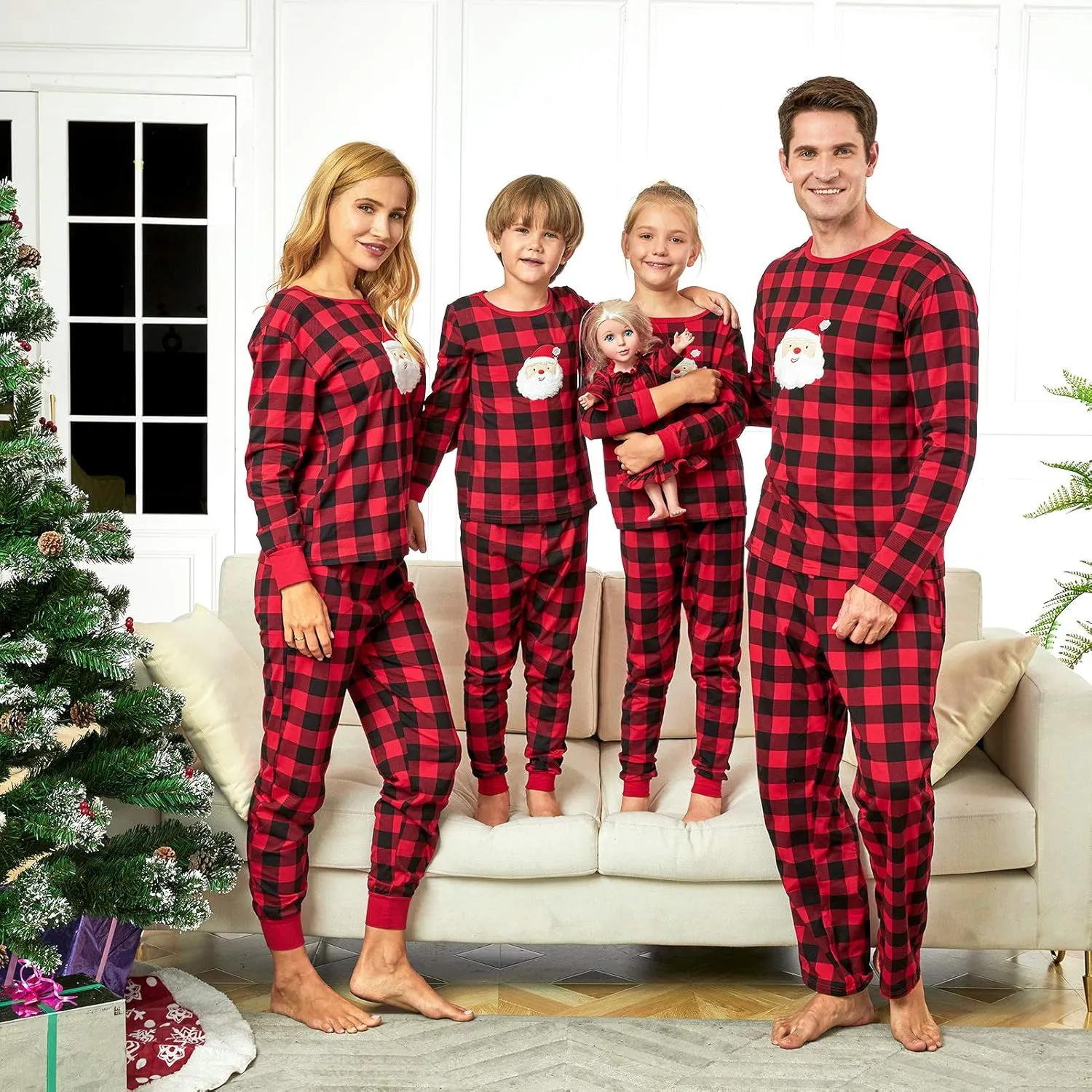 Tebbis Family Christmas Pajamas PJS Matching Set Adult Kids Baby Pet Dog & Doll Cotton