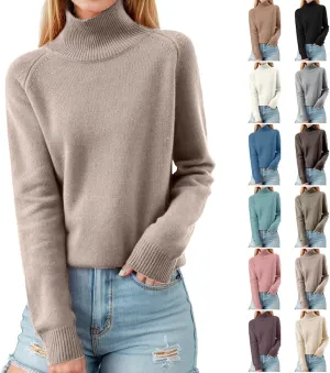 Turtleneck Sweater Women Long Sleeve Merino Wool Cashmere Sweaters Oversized Mock Neck Jumper Knitted Pullover Tops