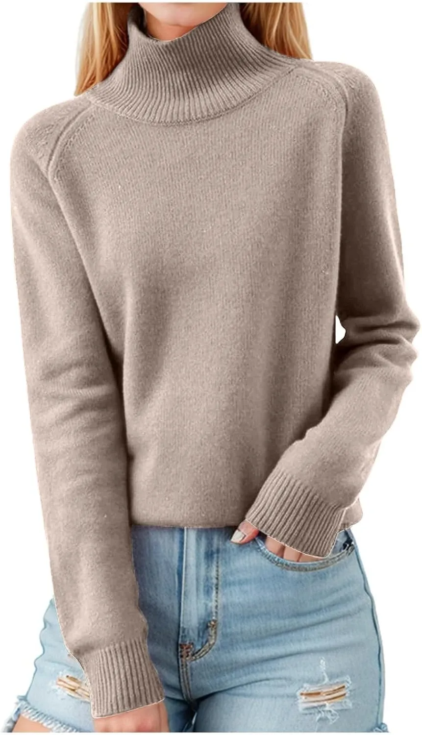 Turtleneck Sweater Women Long Sleeve Merino Wool Cashmere Sweaters Oversized Mock Neck Jumper Knitted Pullover Tops