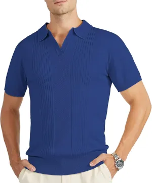 V VALANCH Mens Knit Polo Shirts Short Sleeve Vintage Sweater Polo Summer Casual Shirts Golf Pullover