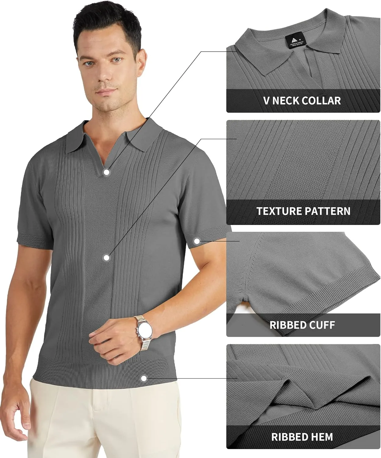 V VALANCH Mens Knit Polo Shirts Short Sleeve Vintage Sweater Polo Summer Casual Shirts Golf Pullover