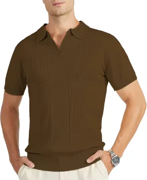 V VALANCH Mens Knit Polo Shirts Short Sleeve Vintage Sweater Polo Summer Casual Shirts Golf Pullover