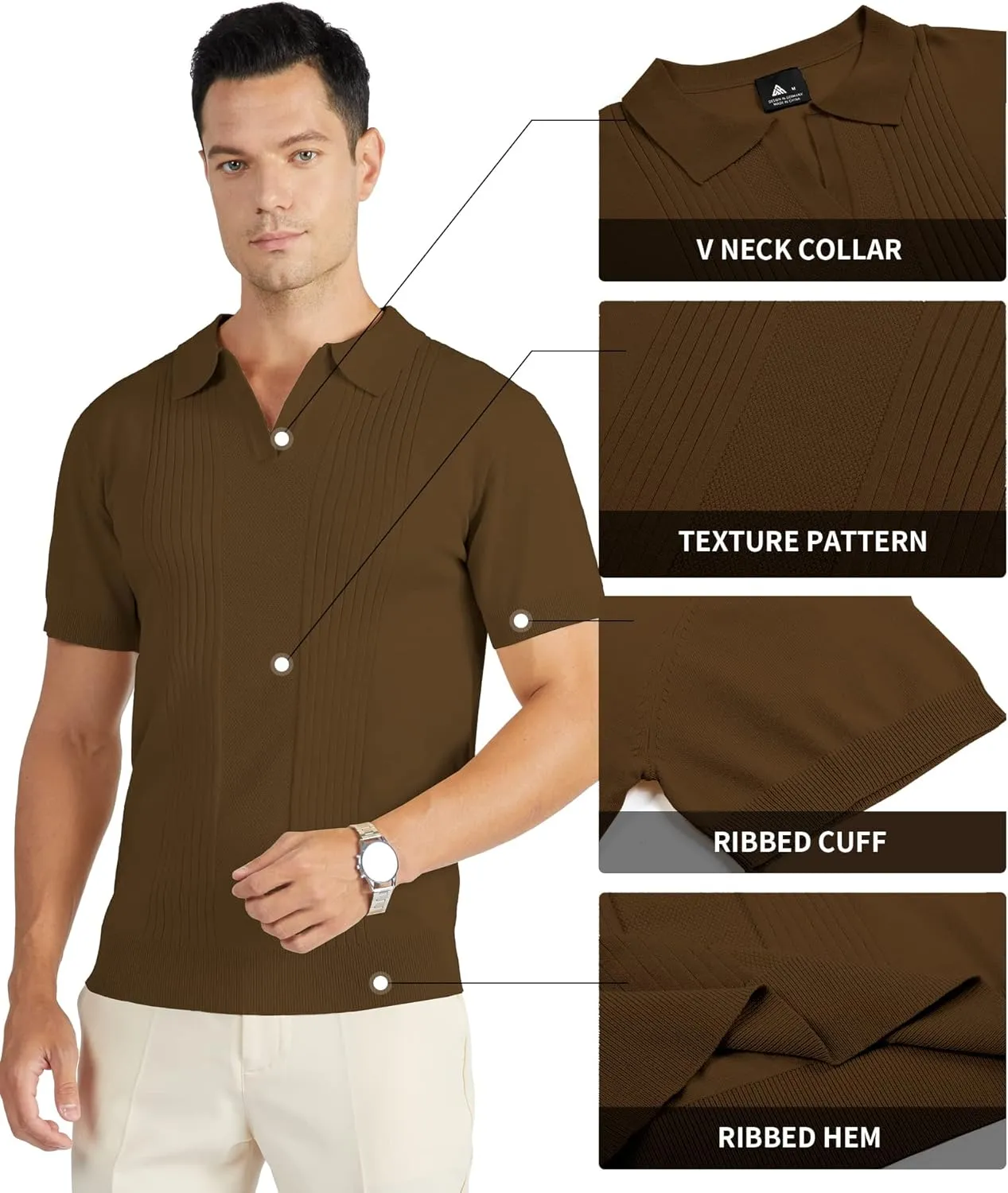 V VALANCH Mens Knit Polo Shirts Short Sleeve Vintage Sweater Polo Summer Casual Shirts Golf Pullover