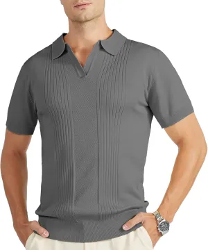 V VALANCH Mens Knit Polo Shirts Short Sleeve Vintage Sweater Polo Summer Casual Shirts Golf Pullover