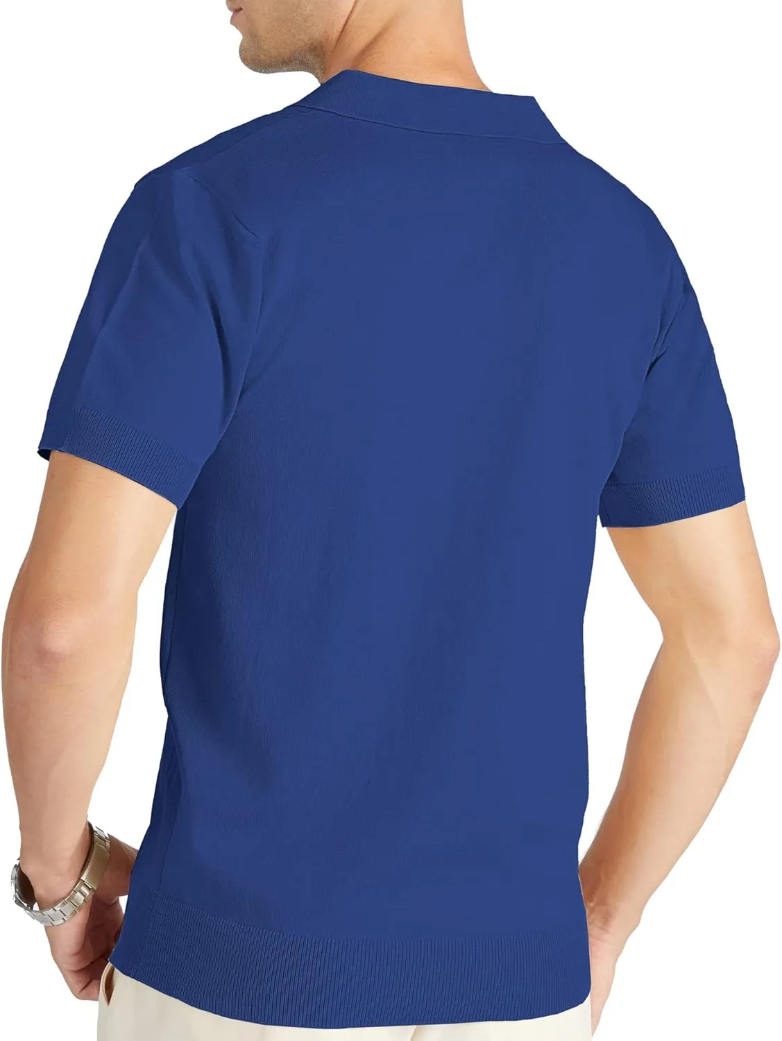V VALANCH Mens Knit Polo Shirts Short Sleeve Vintage Sweater Polo Summer Casual Shirts Golf Pullover