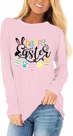 Woffccrd Long Sleeve T-Shirts Happy Easter Shirts Crew Neck Autism Awareness Shirts Spring Tops