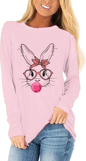 Woffccrd Long Sleeve T-Shirts Happy Easter Shirts Crew Neck Autism Awareness Shirts Spring Tops