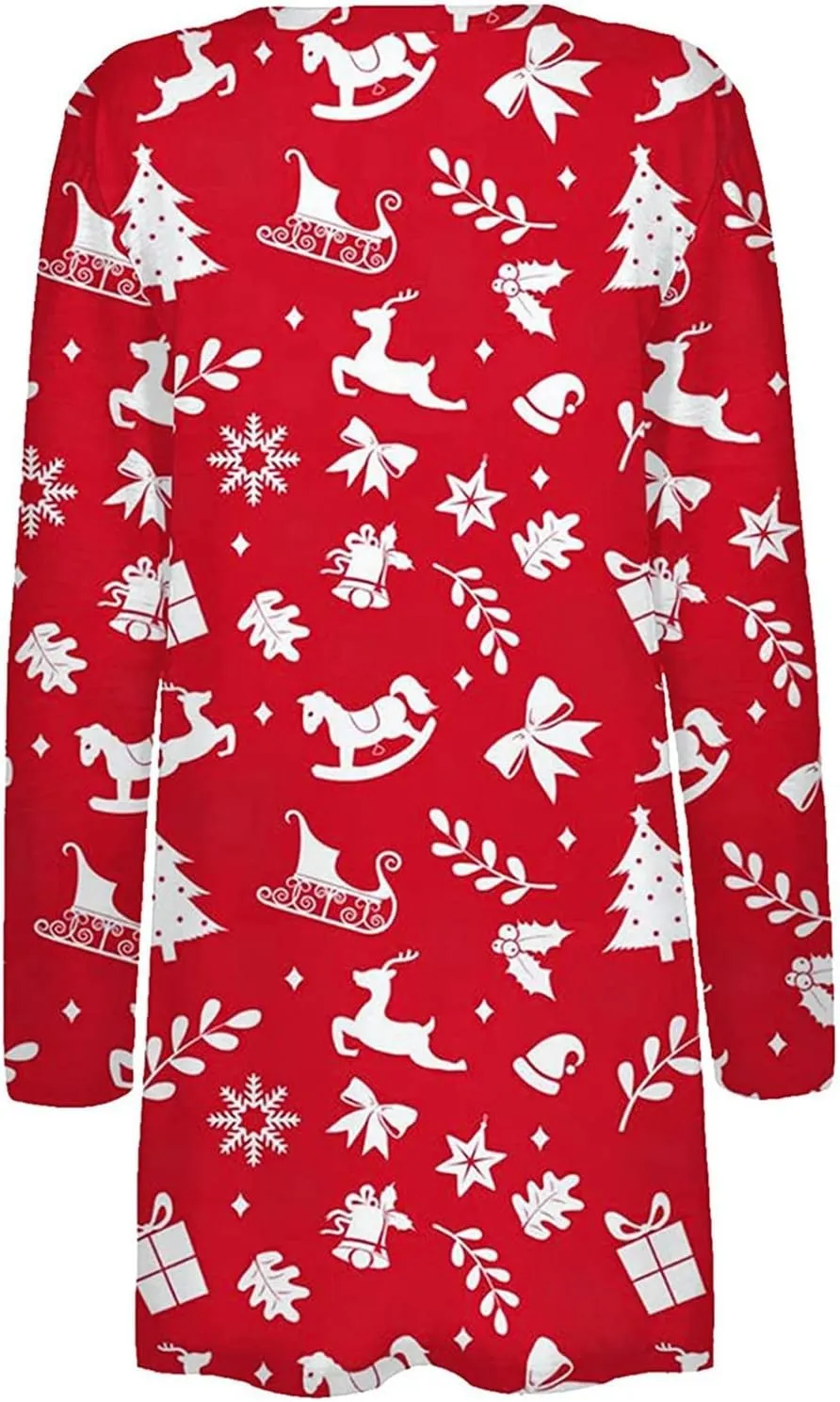 Woman Christmas Sweater Snowflake Print Long Sleeve Open Front Cardigan Fall Casual Loose Fit Clothing with Pockets