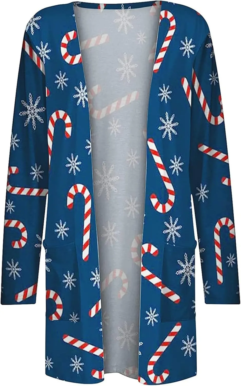 Woman Christmas Sweater Snowflake Print Long Sleeve Open Front Cardigan Fall Casual Loose Fit Clothing with Pockets
