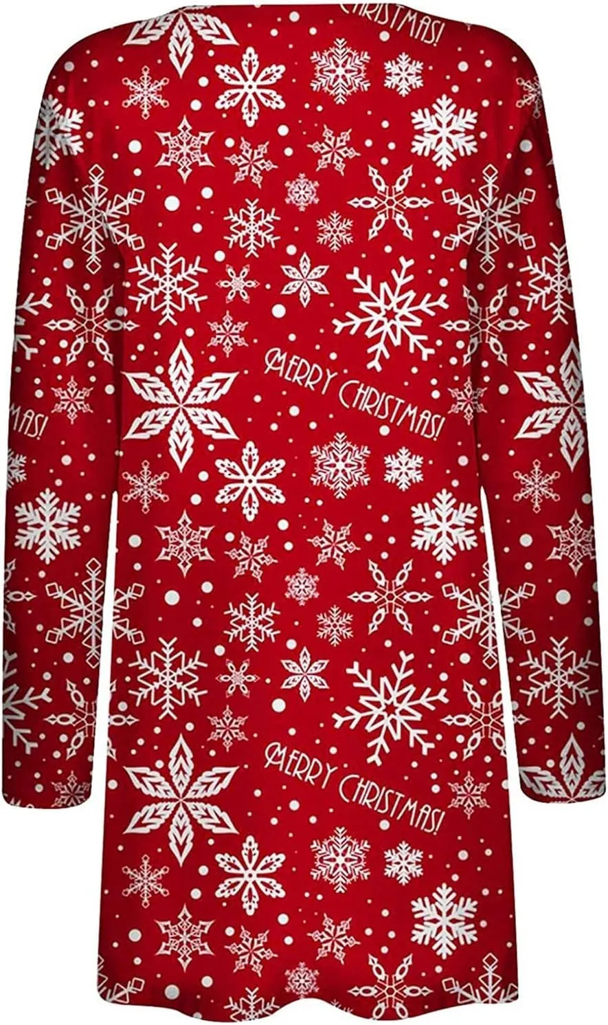 Woman Christmas Sweater Snowflake Print Long Sleeve Open Front Cardigan Fall Casual Loose Fit Clothing with Pockets