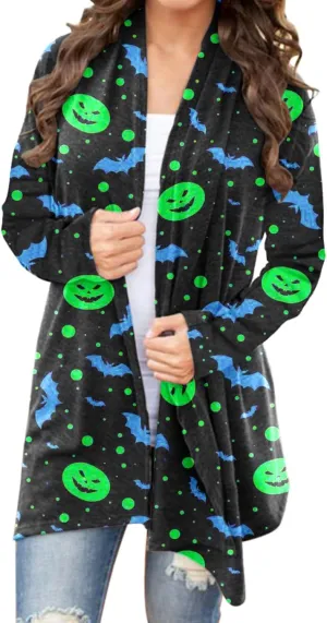Women Cardigans Women's Long Sleeved Halloween Printed Pocket Cardigan Cardigans for Women Leopard