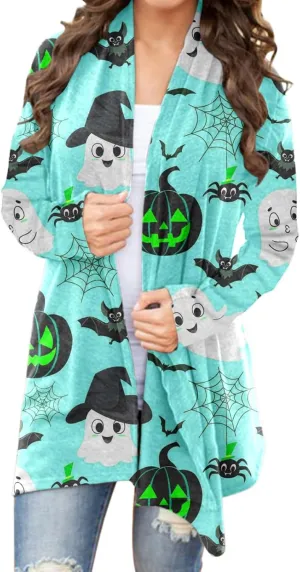 Women Cardigans Women's Long Sleeved Halloween Printed Pocket Cardigan Cardigans for Women Leopard