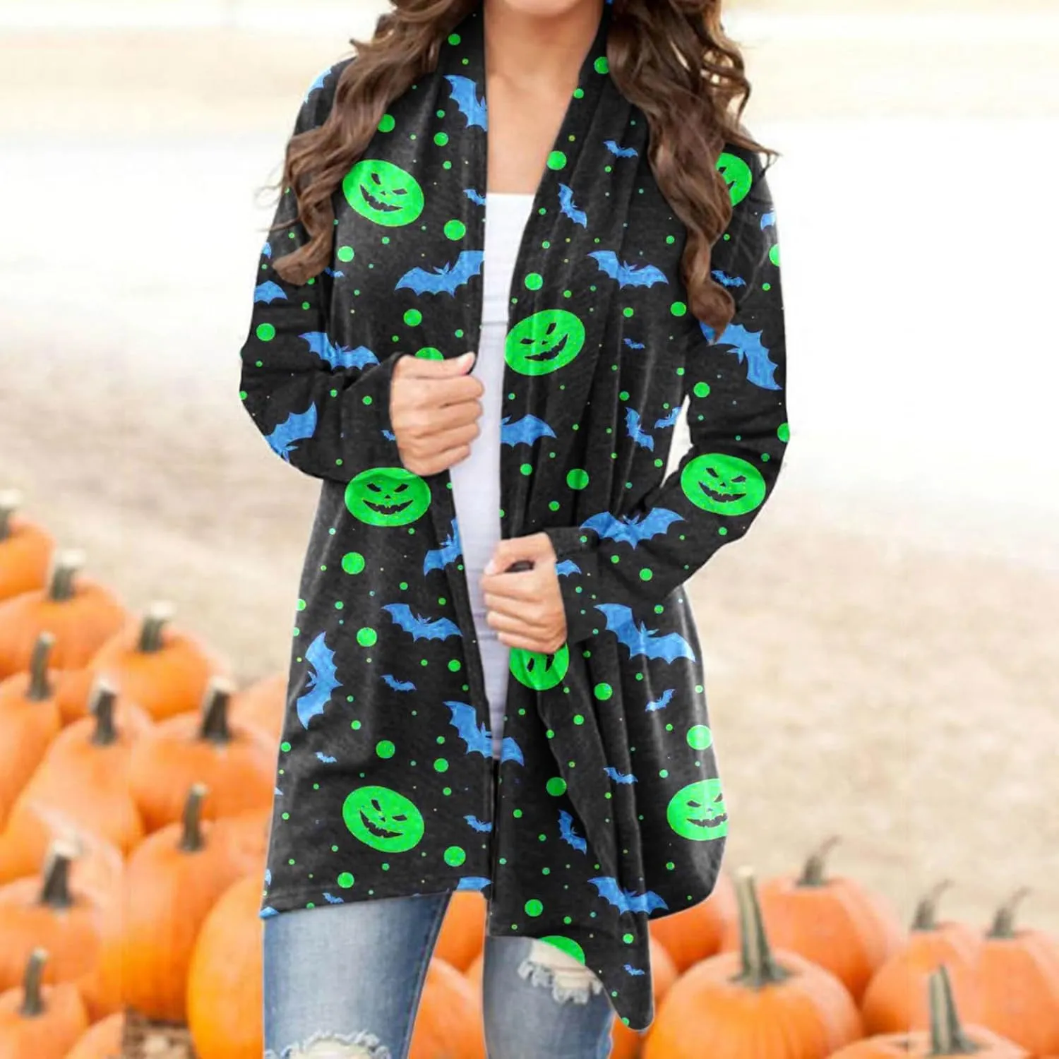 Women Cardigans Women's Long Sleeved Halloween Printed Pocket Cardigan Cardigans for Women Leopard