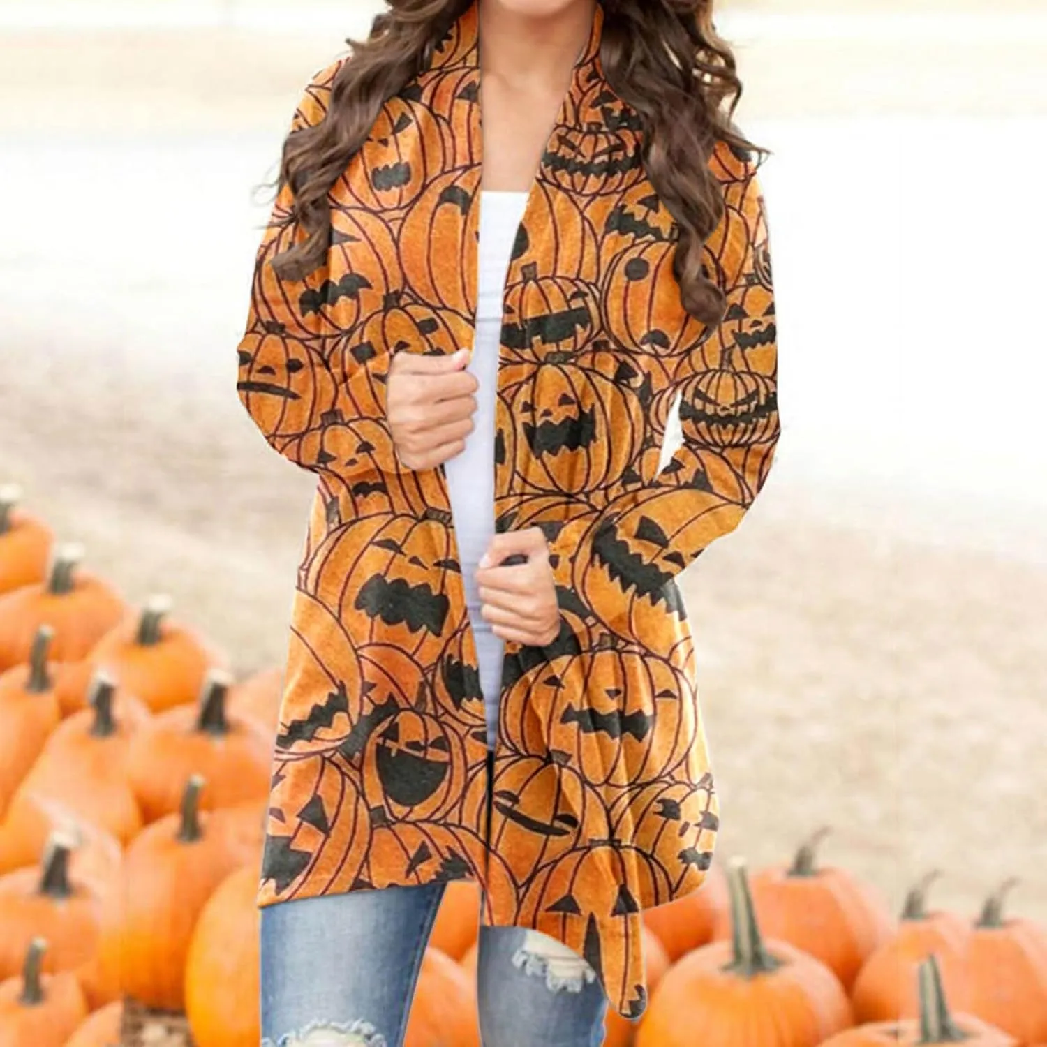 Women Cardigans Women's Long Sleeved Halloween Printed Pocket Cardigan Cardigans for Women Leopard