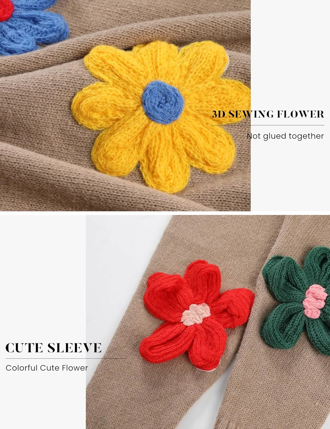 Women Floral Sweater Long Sleeve Round Neck Casual Lounge Colorful Flower Knit Pullover Top