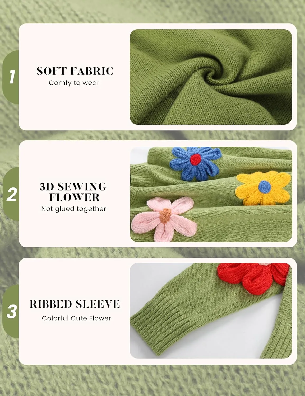 Women Floral Sweater Long Sleeve Round Neck Casual Lounge Colorful Flower Knit Pullover Top
