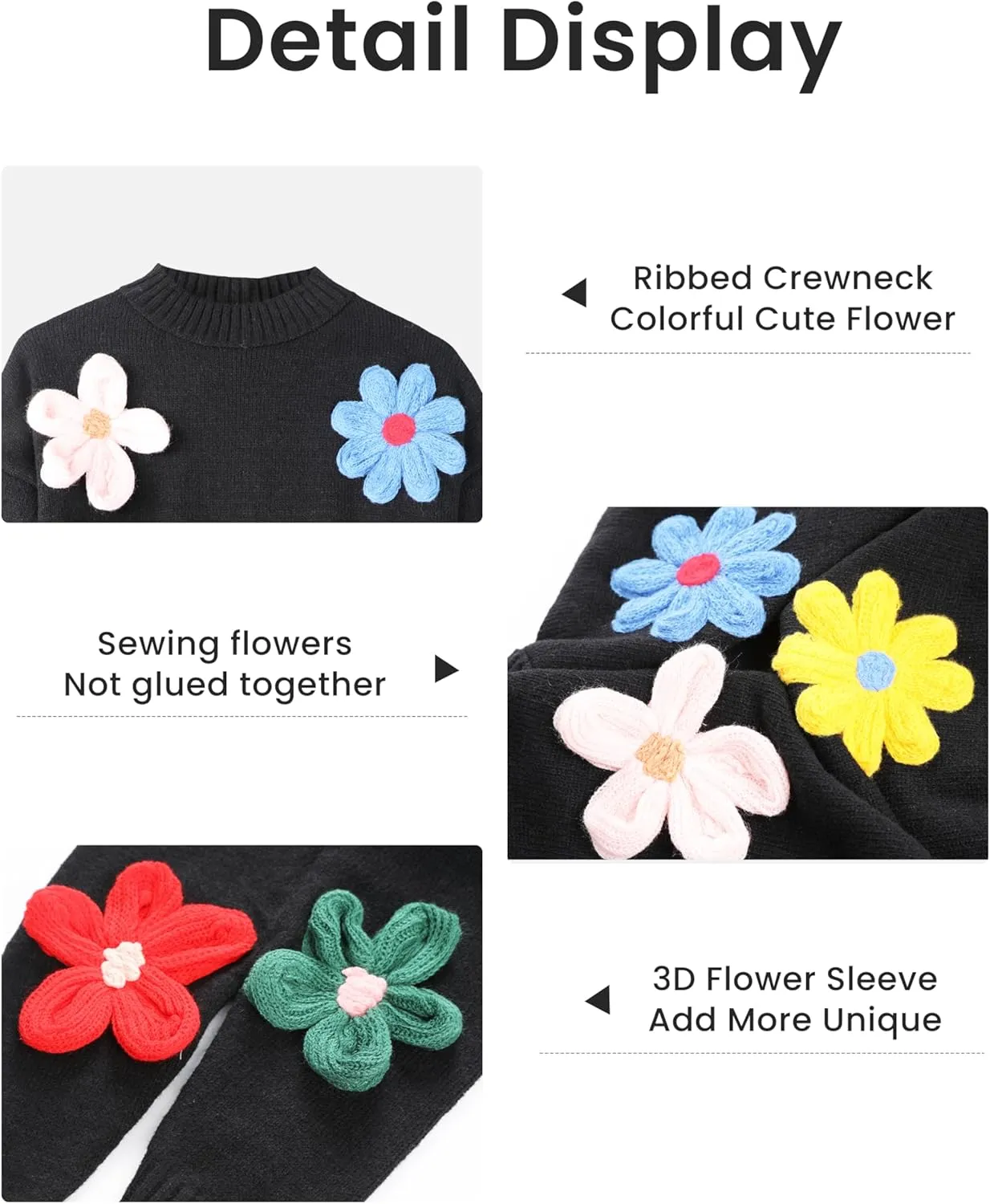 Women Floral Sweater Long Sleeve Round Neck Casual Lounge Colorful Flower Knit Pullover Top