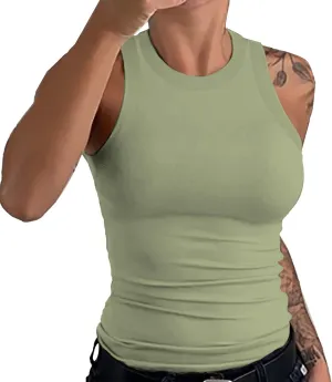 Women Ribbed Tank Top with Built in Bra Sleeveless Stripes Camisole Tops Y2K Spring Summer Cami 2025 Undershirt