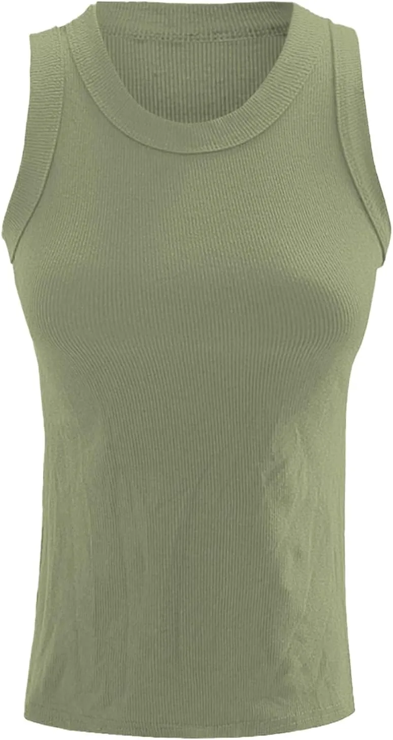 Women Ribbed Tank Top with Built in Bra Sleeveless Stripes Camisole Tops Y2K Spring Summer Cami 2025 Undershirt