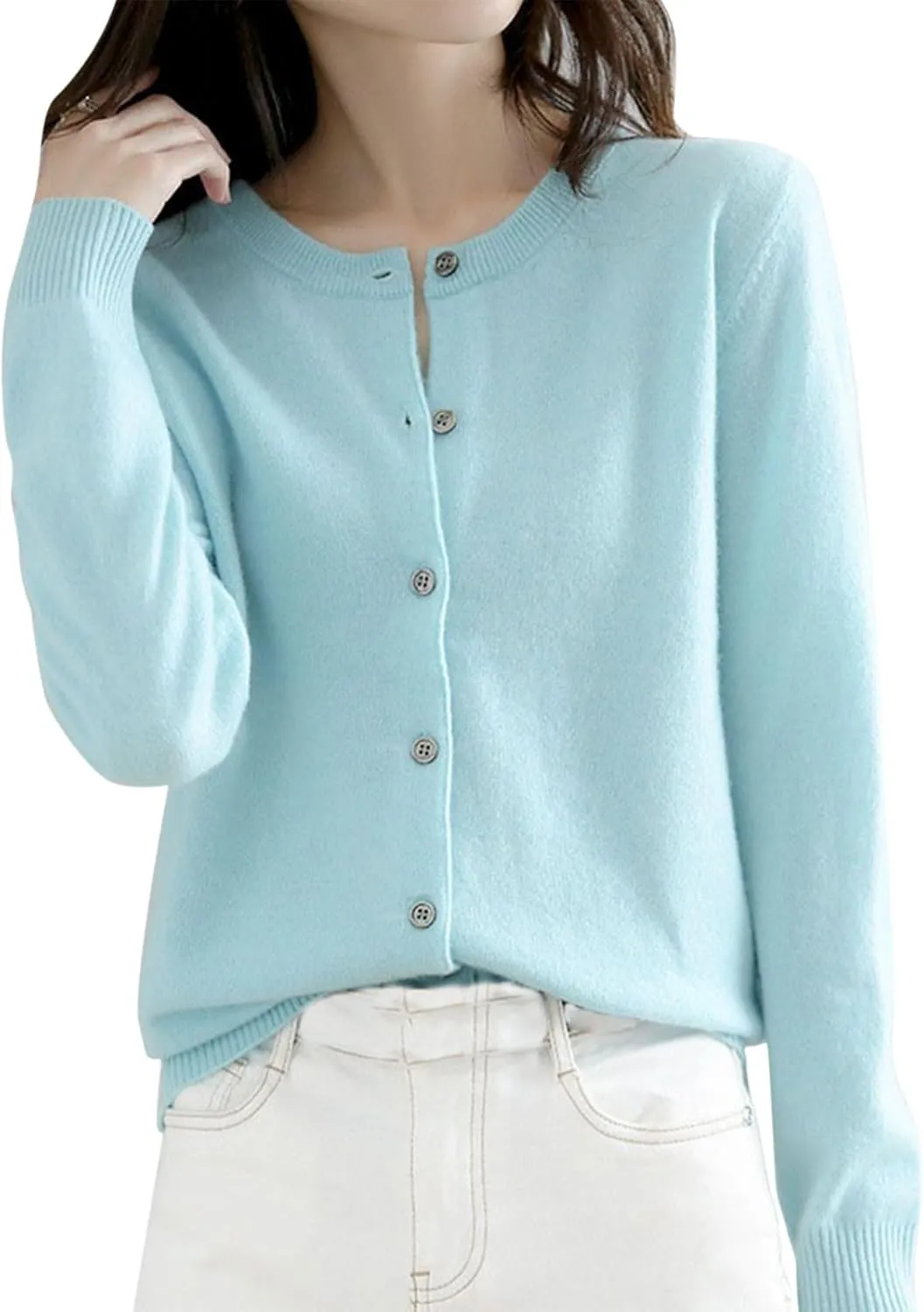 Women's 2024 Lightweight Cardigans Button Down Long Sleeve Casual Crew Neck Soft Knit Fall Cardigan Sweater Tops