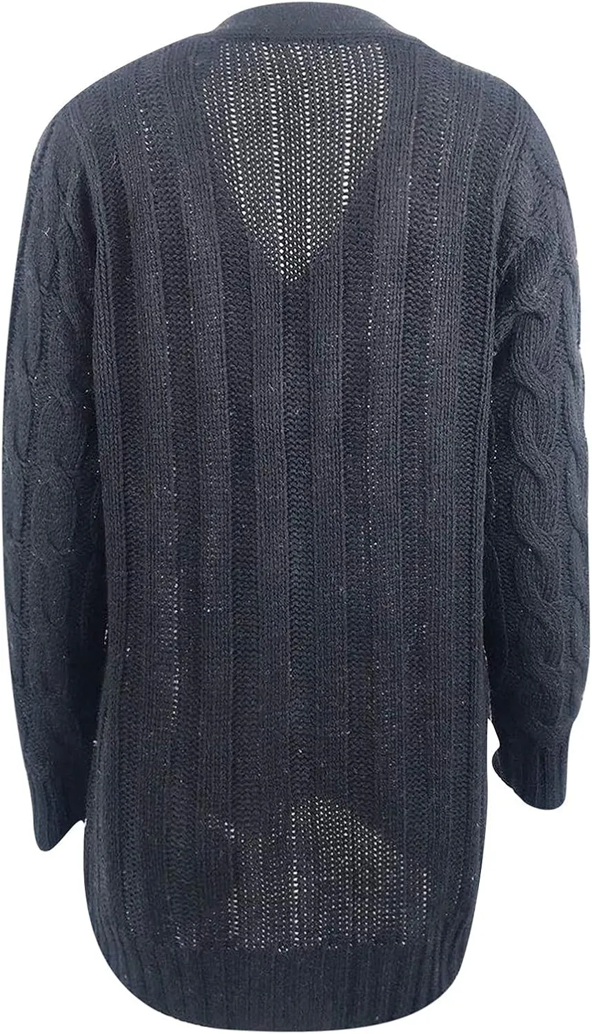 Women's 2025 Fall Casual Cardigan Sweater Ladies Cable Knit Open Front Coat Tops Long Sleeve Button Sweaters & Pocket