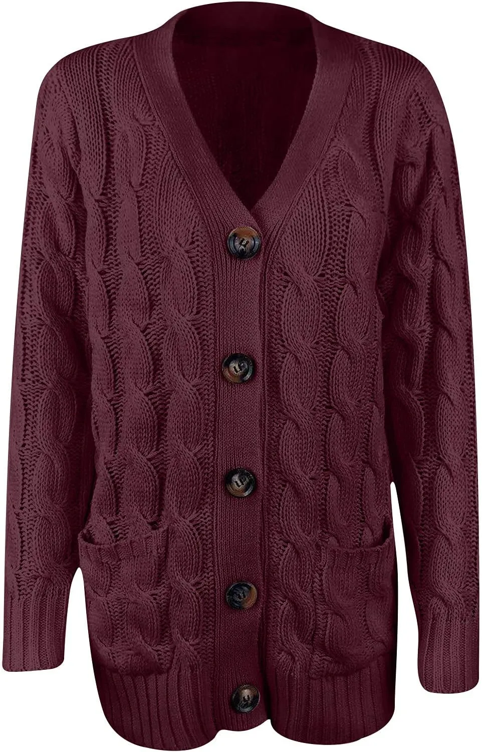 Women's 2025 Fall Casual Cardigan Sweater Ladies Cable Knit Open Front Coat Tops Long Sleeve Button Sweaters & Pocket