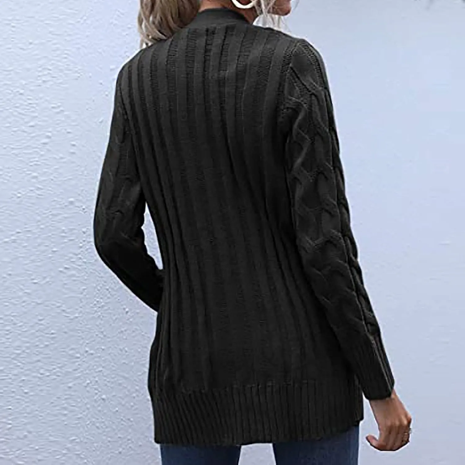 Women's 2025 Fall Casual Cardigan Sweater Ladies Cable Knit Open Front Coat Tops Long Sleeve Button Sweaters & Pocket