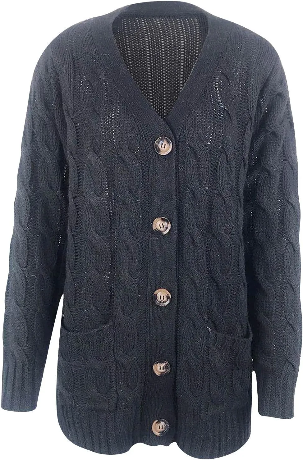 Women's 2025 Fall Casual Cardigan Sweater Ladies Cable Knit Open Front Coat Tops Long Sleeve Button Sweaters & Pocket