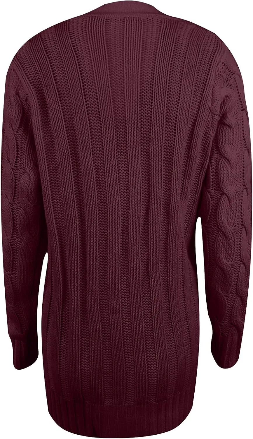 Women's 2025 Fall Casual Cardigan Sweater Ladies Cable Knit Open Front Coat Tops Long Sleeve Button Sweaters & Pocket