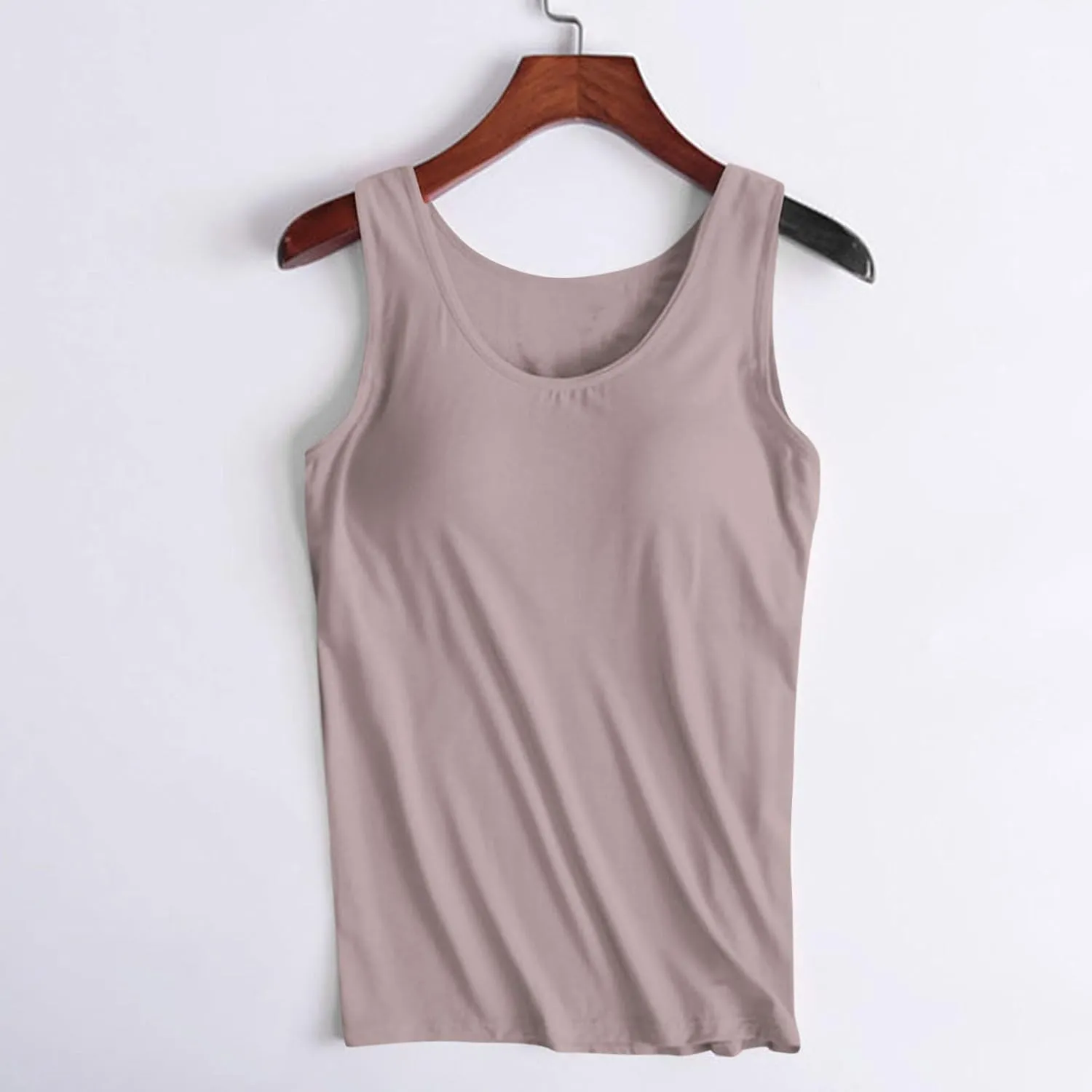 Womens Camisoles with Built in Bra Padded Basic Solid Summer Casual Cotton Cami Tops Yoga Workout Seamless Shirts