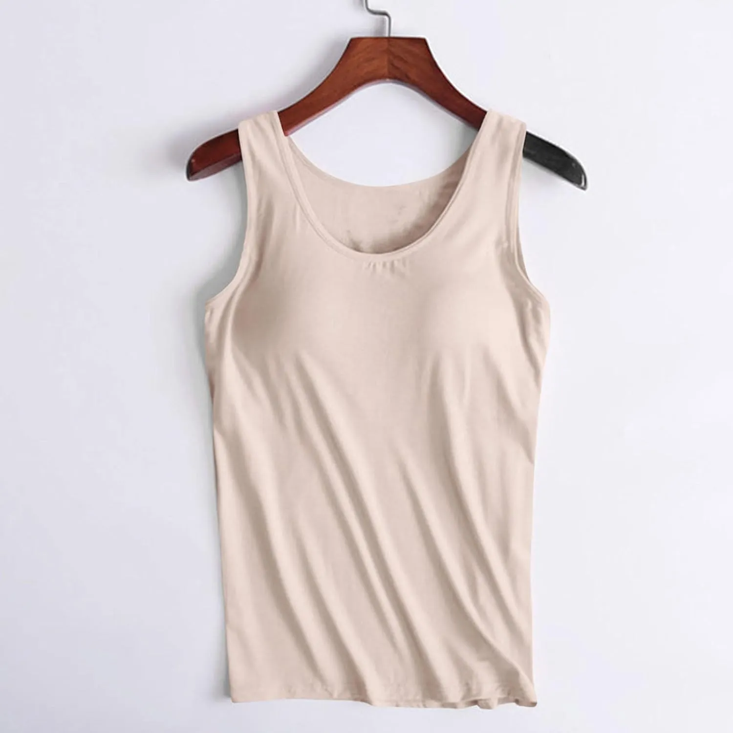 Womens Camisoles with Built in Bra Padded Basic Solid Summer Casual Cotton Cami Tops Yoga Workout Seamless Shirts