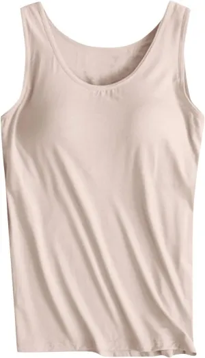 Womens Camisoles with Built in Bra Padded Basic Solid Summer Casual Cotton Cami Tops Yoga Workout Seamless Shirts