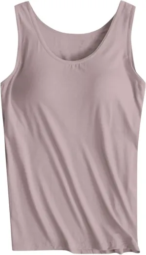 Womens Camisoles with Built in Bra Padded Basic Solid Summer Casual Cotton Cami Tops Yoga Workout Seamless Shirts