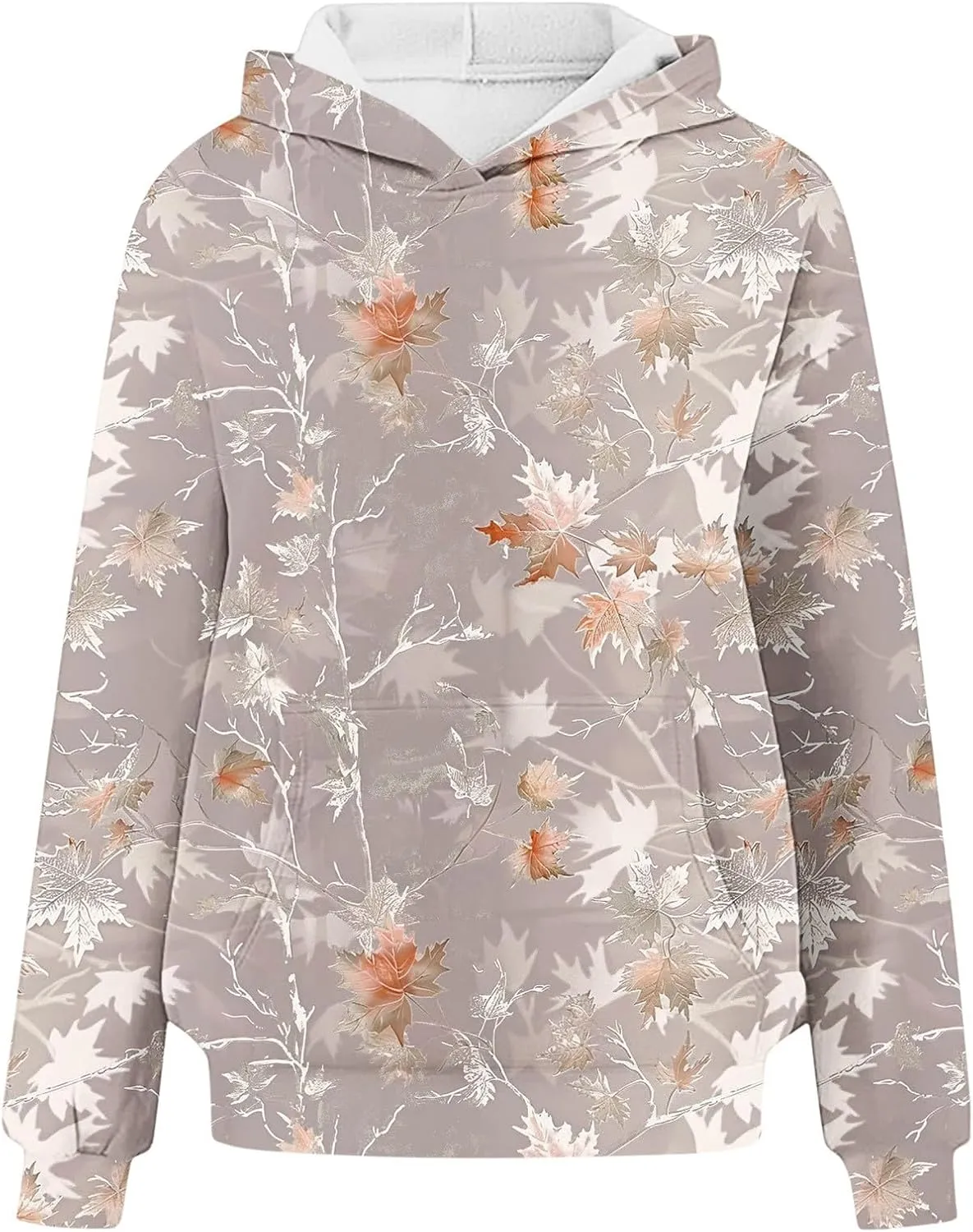Womens Camo Hoodie Sweatshirt Oversized Maple Leaf Print Cute Hooded Sweatshirt Hoodies Pullover Trendy Fall Clothes