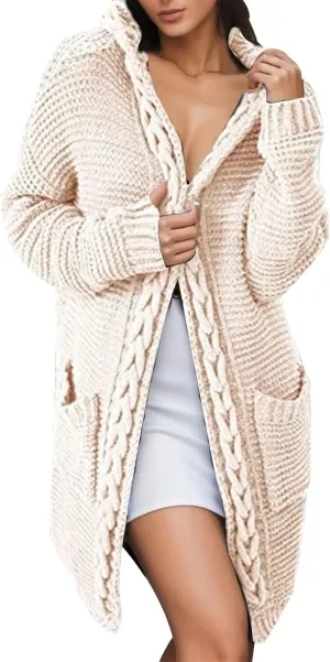 Women's Cozy Textured Solid Color Long Sleeve Cardigan Sweater Cardigan Dress for Women Elegant