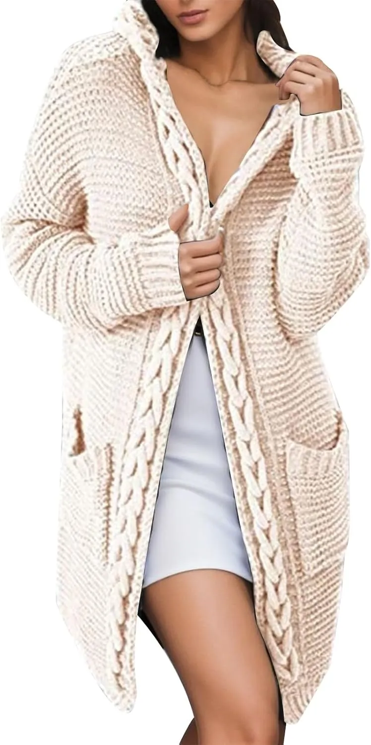 Women's Cozy Textured Solid Color Long Sleeve Cardigan Sweater Cardigan Dress for Women Elegant