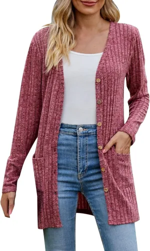 Women's Cozy Textured Solid Color Long Sleeve Cardigan Sweater Cardigan Dress for Women Elegant