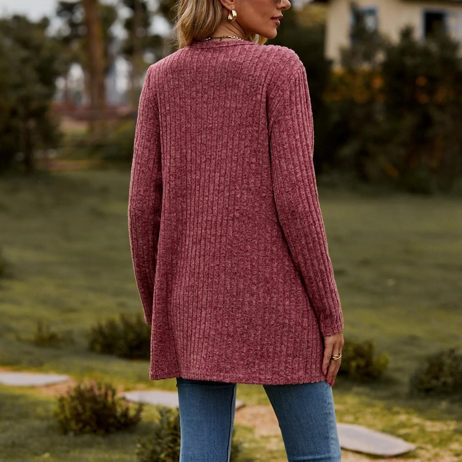 Women's Cozy Textured Solid Color Long Sleeve Cardigan Sweater Cardigan Dress for Women Elegant