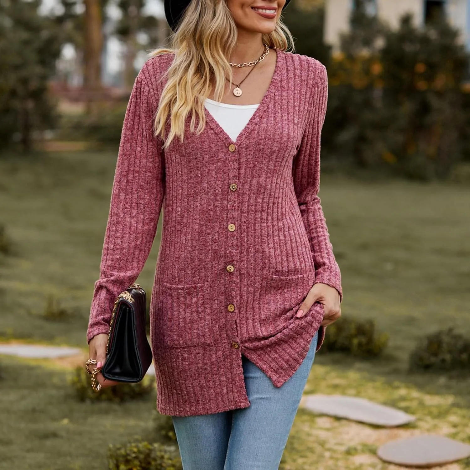 Women's Cozy Textured Solid Color Long Sleeve Cardigan Sweater Cardigan Dress for Women Elegant