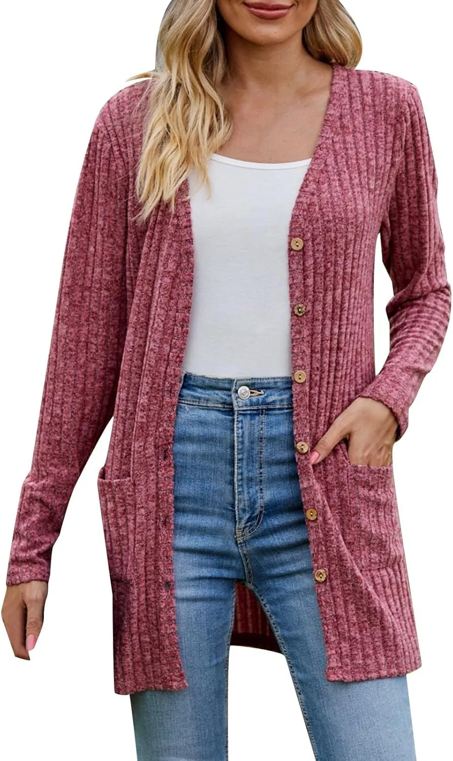 Women's Cozy Textured Solid Color Long Sleeve Cardigan Sweater Cardigan Dress for Women Elegant