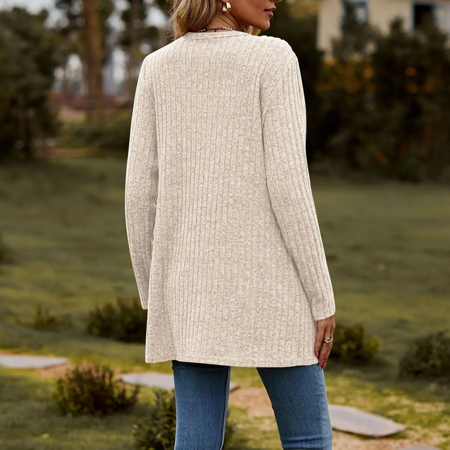 Women's Cozy Textured Solid Color Long Sleeve Cardigan Sweater Womens Sheer Kimono Cardigan