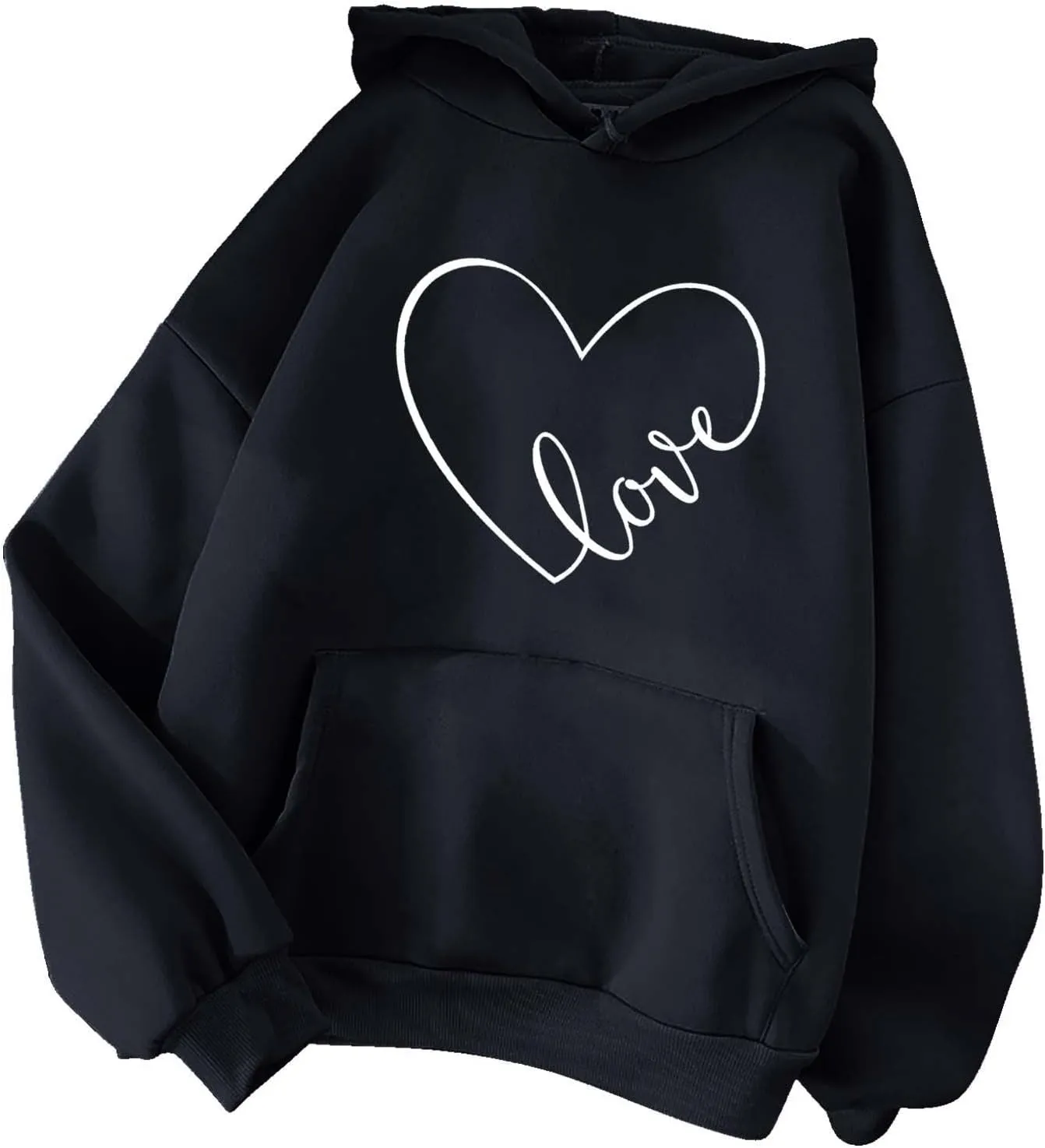 Women's Fashion Hoodies & Sweatshirts Long Sleeve Heart Graphic Tee Shirts Causal Drawstring Hoodies Vacation Outfits