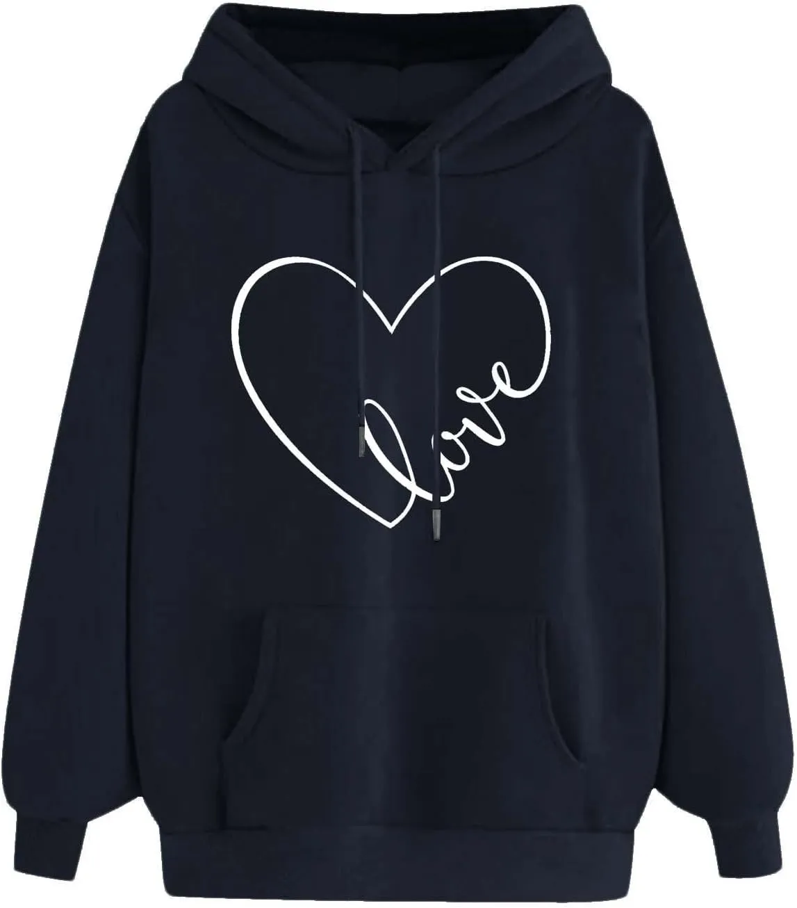 Women's Fashion Hoodies & Sweatshirts Long Sleeve Heart Graphic Tee Shirts Causal Drawstring Hoodies Vacation Outfits